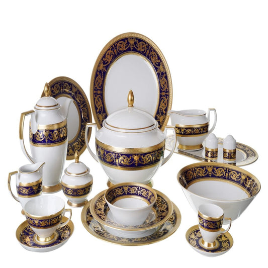 Falkenporzellan - Dinner Set 112 Pieces  - Porcelain - Blue & Gold - 1300038