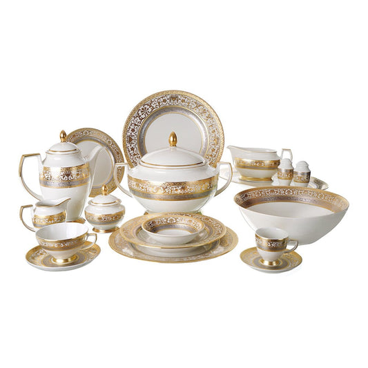 Falkenporzellan - Dinner Set 112 pieces - Porcelain - Silver & Gold