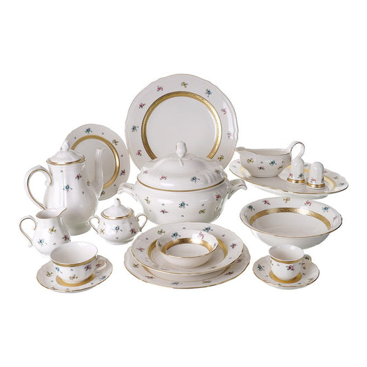 Falkenporzellan - Dinner Set 112 Pieces - Porcelain - Flowers & Gold