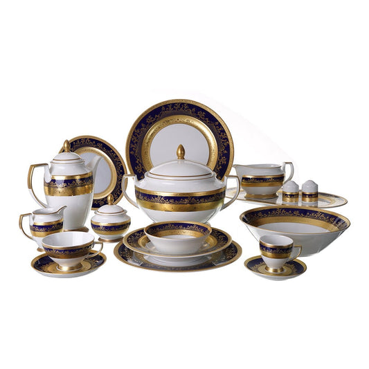 Falkenporzellan - Dinner Set 112 Pieces  - Porcelain - Blue & Gold - 13000305