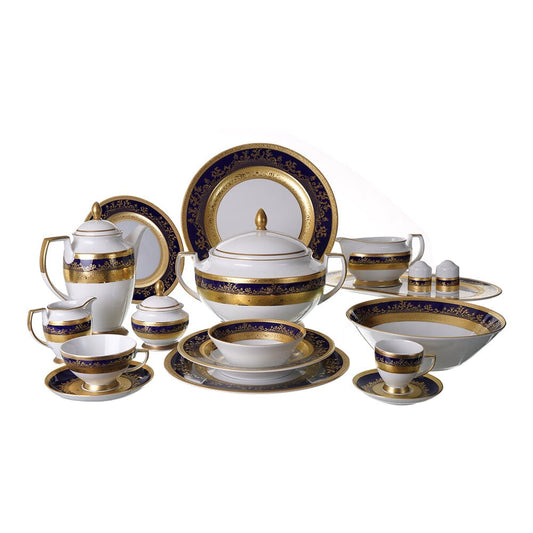 Falkenporzellan - Dinner Set 112 Pieces  - Porcelain - Blue & Gold