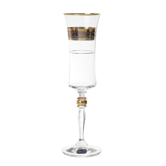 Bohemia Crystal - Flute Glass Set 6 Pieces - Gold & Silver - 150ml
