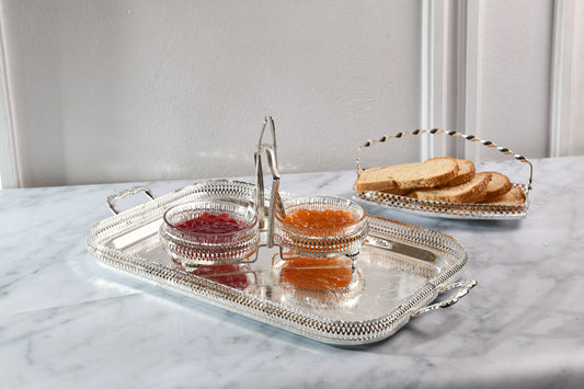 Queen Anne - Jam Bowl Set with Spoons & Silver Plated Stand 2 Pieces - Silver Plated Metal & Glass - 26x12cm