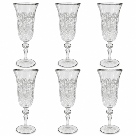 Bohemia Crystal - Flute Glass Set 6 Pcs - 150 ml - Silver
