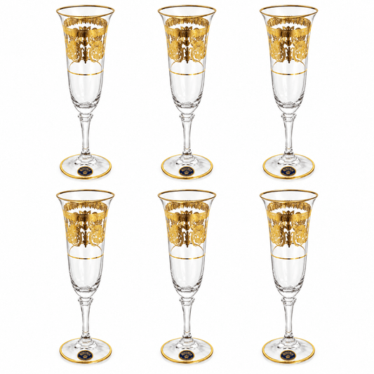 Bohemia Crystal - Flute Glass Set 6 Pcs- 150 ml - Gold