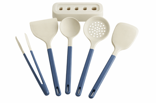 Aitos - Kitchen Utensils 6 Pcs - Creamy&Dark blue