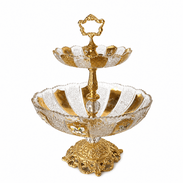 Bohemia Crystal - Round Etagere 2 Levels - 30x38cm - Gold & Floral Design