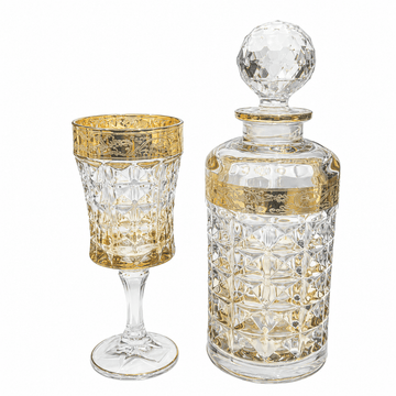 Bohemia Crystal - Diamond Goblet Drink Set 7 Pieces - 650 ml & 200 ml - Gold & Amber