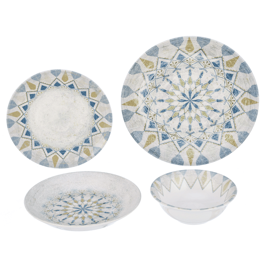 Potsalina - Daily Use Dinner Set 24 Pieces - Blue & Yellow - Porcelain