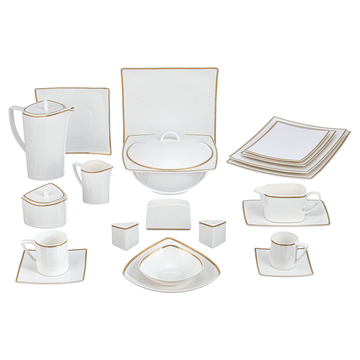 Squared Dinner Set 125 Pieces - Porcelain  - Gold