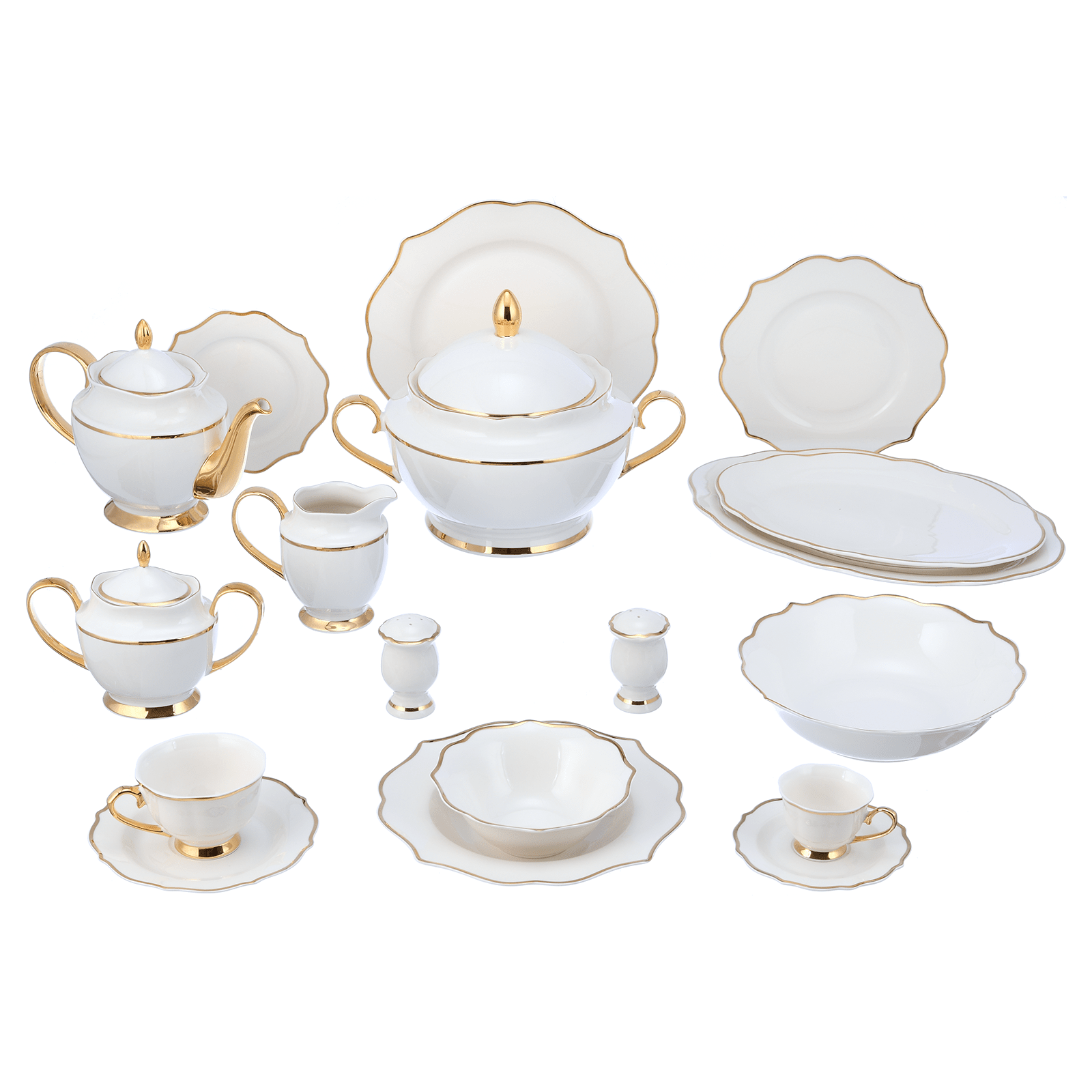 Dinner Set 66 Pieces - Porcelain - Gold