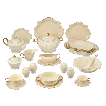 Dinner Set 113 Pieces - Porcelain - Cream & Gold