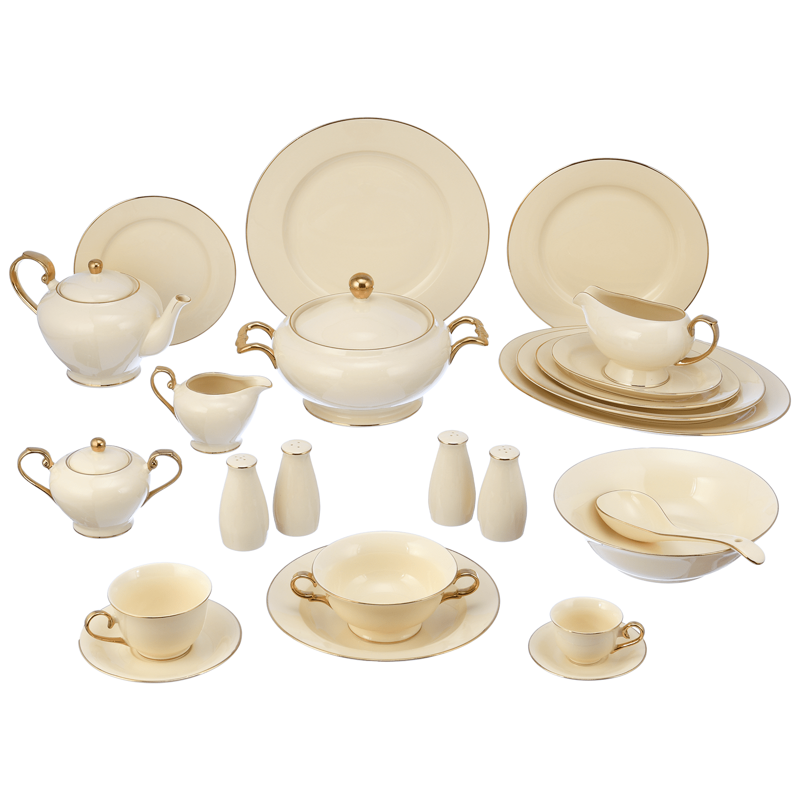 Dinner Set 114 Pieces - Porcelain - Cream & Gold