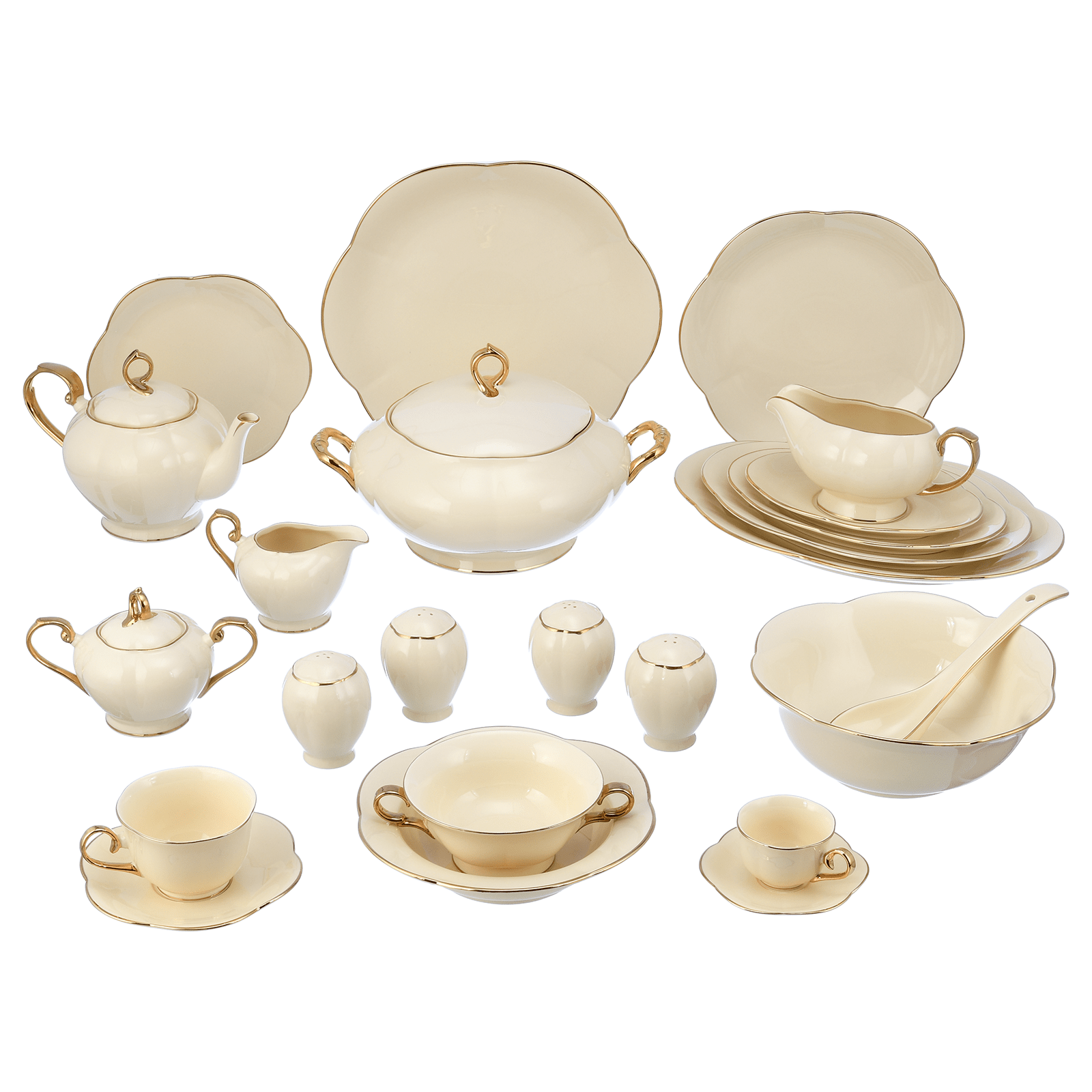 Dinner Set 113 Pieces - Porcelain - Cream & Gold