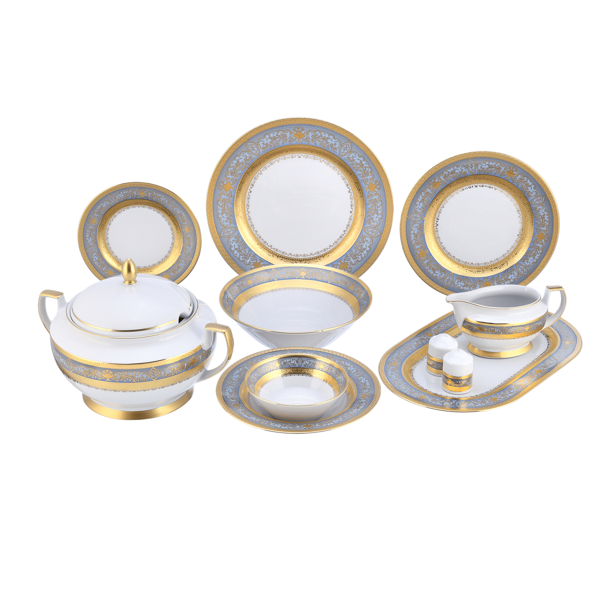 Falkenporzellan - Dinner Set 59 Pieces - Blue & Gold - Porcelain - 1300015