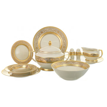 Falkenporzellan - Dinner Set 59 Pieces - Beige & Gold - Porcelain