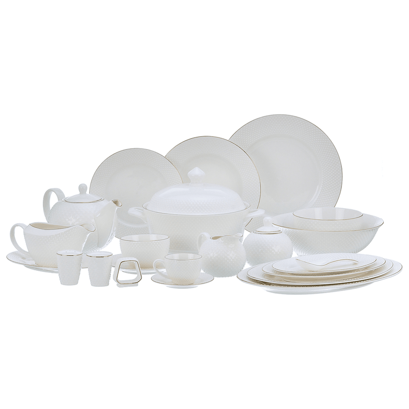Home Secret Dinner Set 125 Pieces with Gold Rim Porcelain 130003
