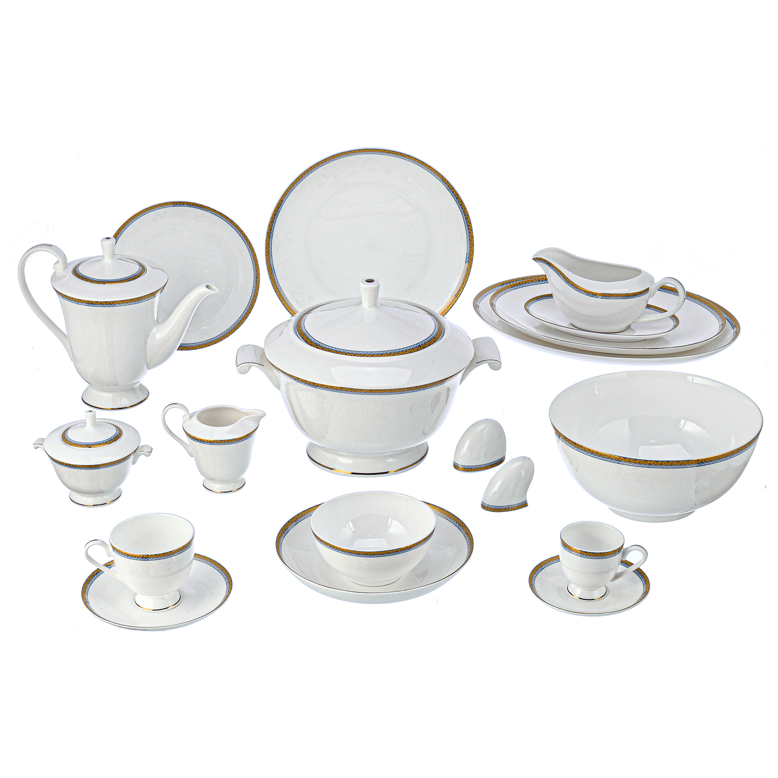 Paragon - Dinner Set 62 Pieces - Gold & Blue - Bone China