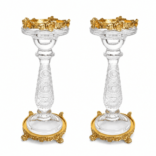 Bohemia Crystal - Candle Holder Set with Metal Base 2 Pcs - 29 cm - Gold