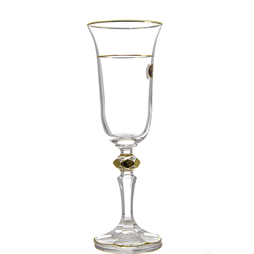 Bohemia Crystal - Flute Glass Set 6 Pcs - Gold Rim - 150ml