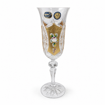 Bohemia Crystal - Hand Cut Flute Glass Set - 150 ml - Gold & Floral Design