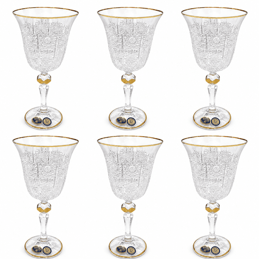 Bohemia Crystal - Goblet Glass Set 6 Pcs - 170 ml - Gold