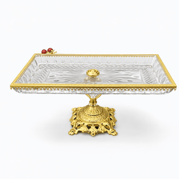 Round Footed Plate With Metal Base - Gold - 29x25cm