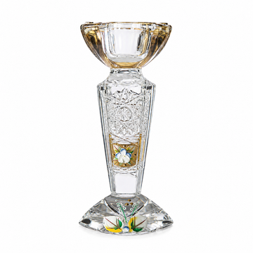 Bohemia Crystal - Oval Candle Holder Set 2 Pcs - 14 cm - Gold & Floral Design