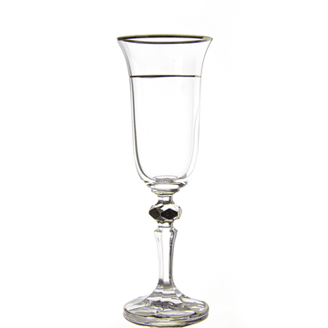 Bohemia Crystal - Flute Glass Set 6 Pcs - Silver Rim - 150ml