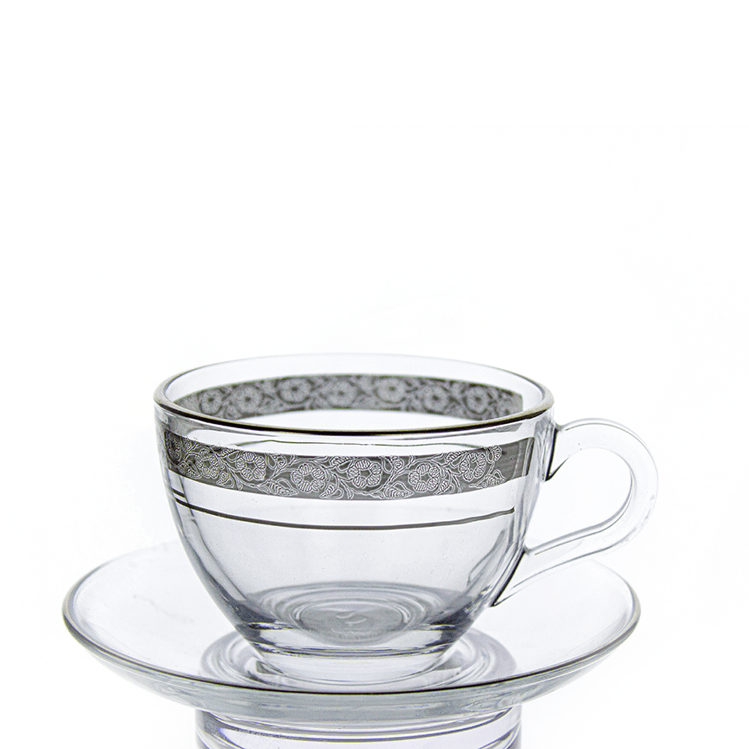 A Basic Tea Cap Pasabahce - Basic Tea Cup With Saucer 6 Pcs - Silver