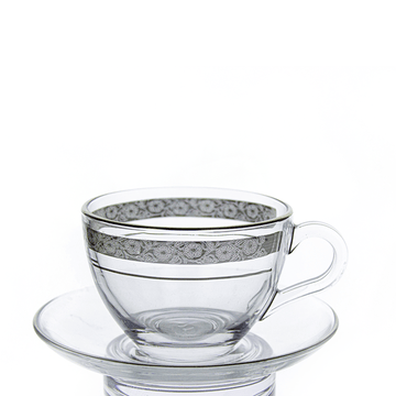 Pasabahce - Basic Tea Cup With Saucer 6 Pcs - Silver