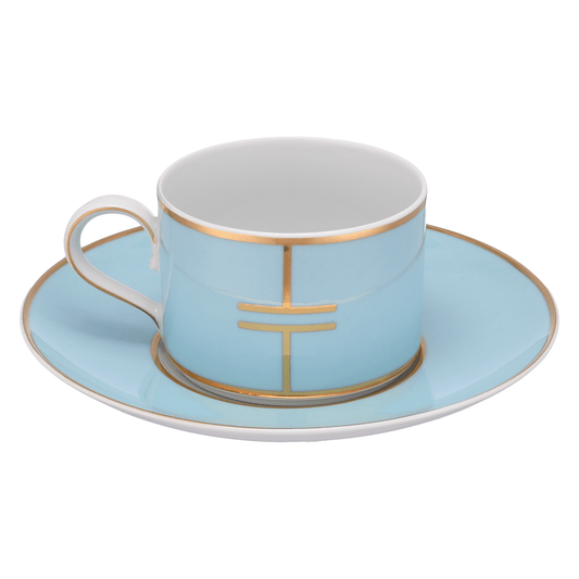 Falkenporzellan - Tea Set 6 Pieces - light Blue & Gold  - Porcelain