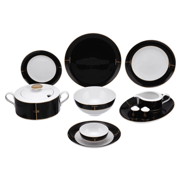 Falkenporzellan - Dinner Set 59 Pieces - Black Gold - Porcelain