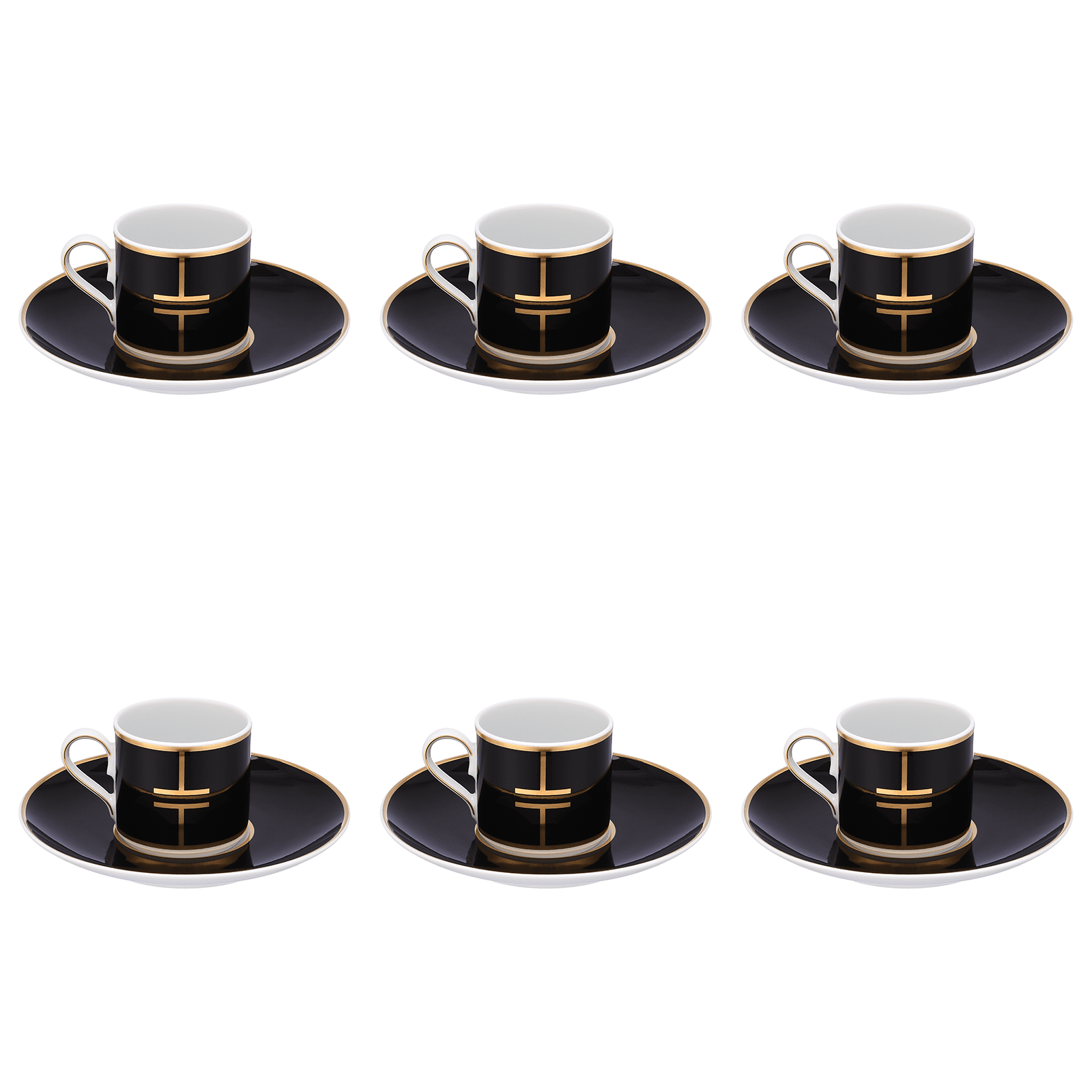 Falkenporzellan - Coffee Set 6 Pieces - Black & Gold - Porcelain