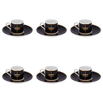 Falkenporzellan - Coffee Set 6 Pieces - Black & Gold - Porcelain