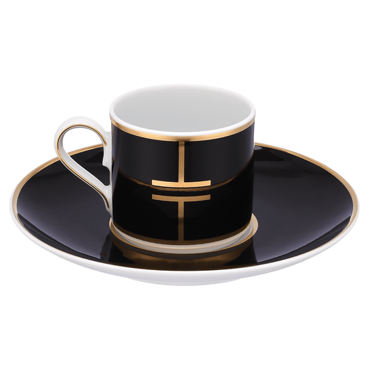 Falkenporzellan - Coffee Set 6 Pieces - Black & Gold - Porcelain