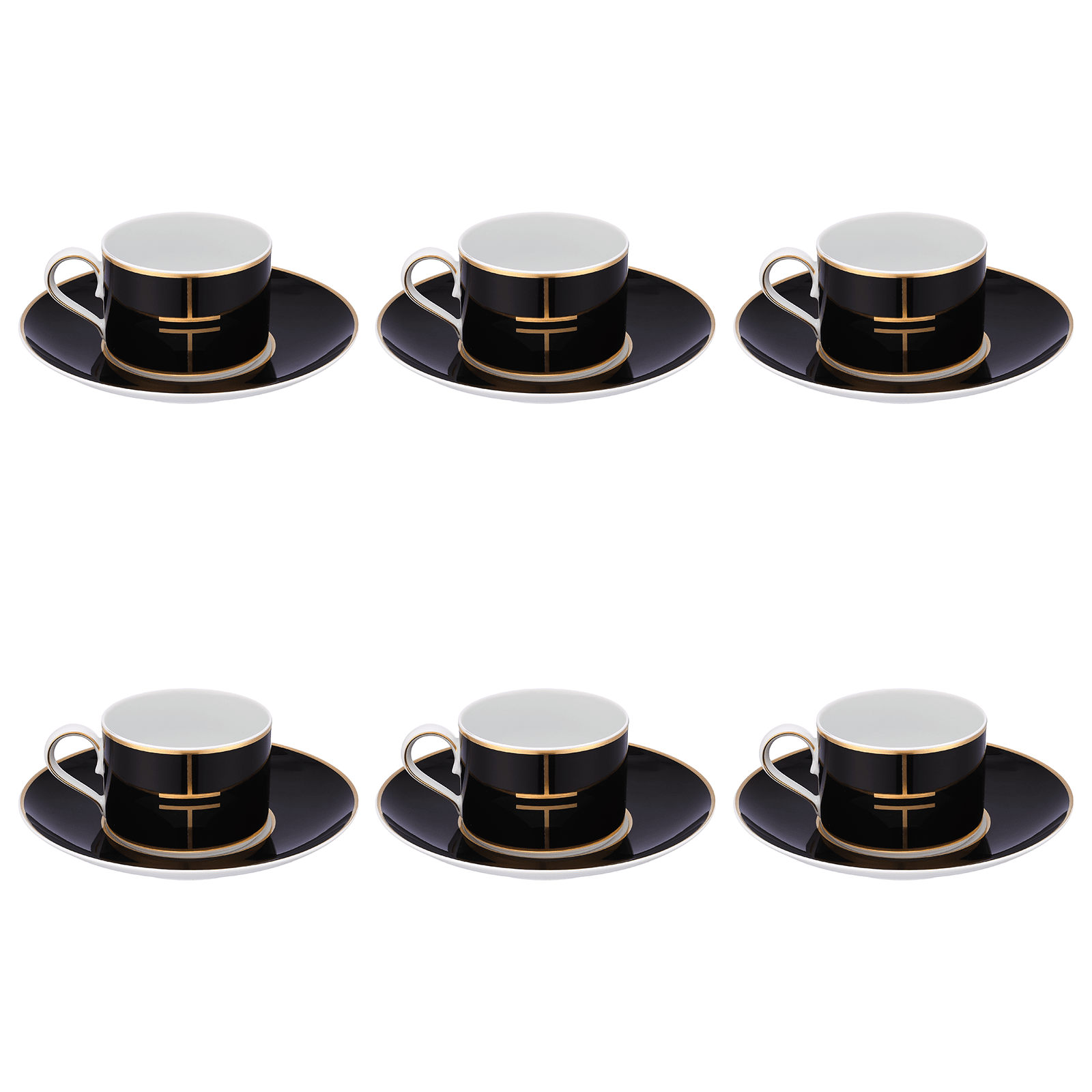 Falkenporzellan - Tea Set 6 Pieces - Black & Gold - Porcelain