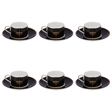 Falkenporzellan - Tea Set 6 Pieces - Black & Gold - Porcelain