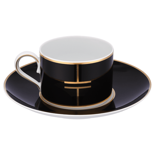 Falkenporzellan - Tea Set 6 Pieces - Black & Gold - Porcelain