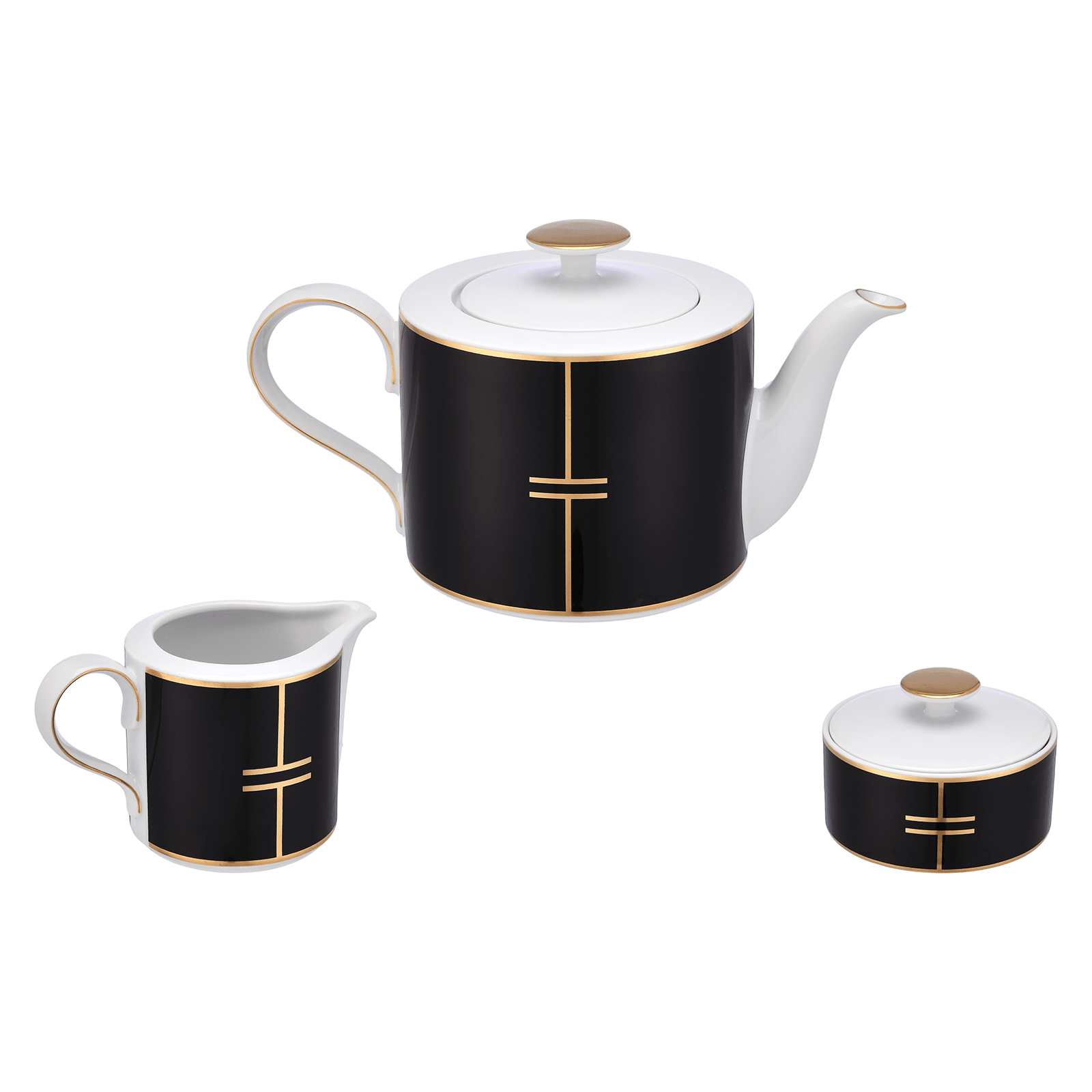 Falkenporzellan - Coffee Set 3 Pieces -Black & Gold - Porcelain