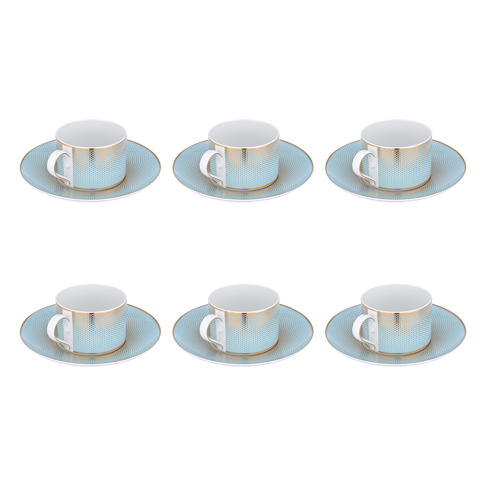 Falkenporzellan - Rio Tea Set 6 Pieces - Porcelain - Light Blue & Gold