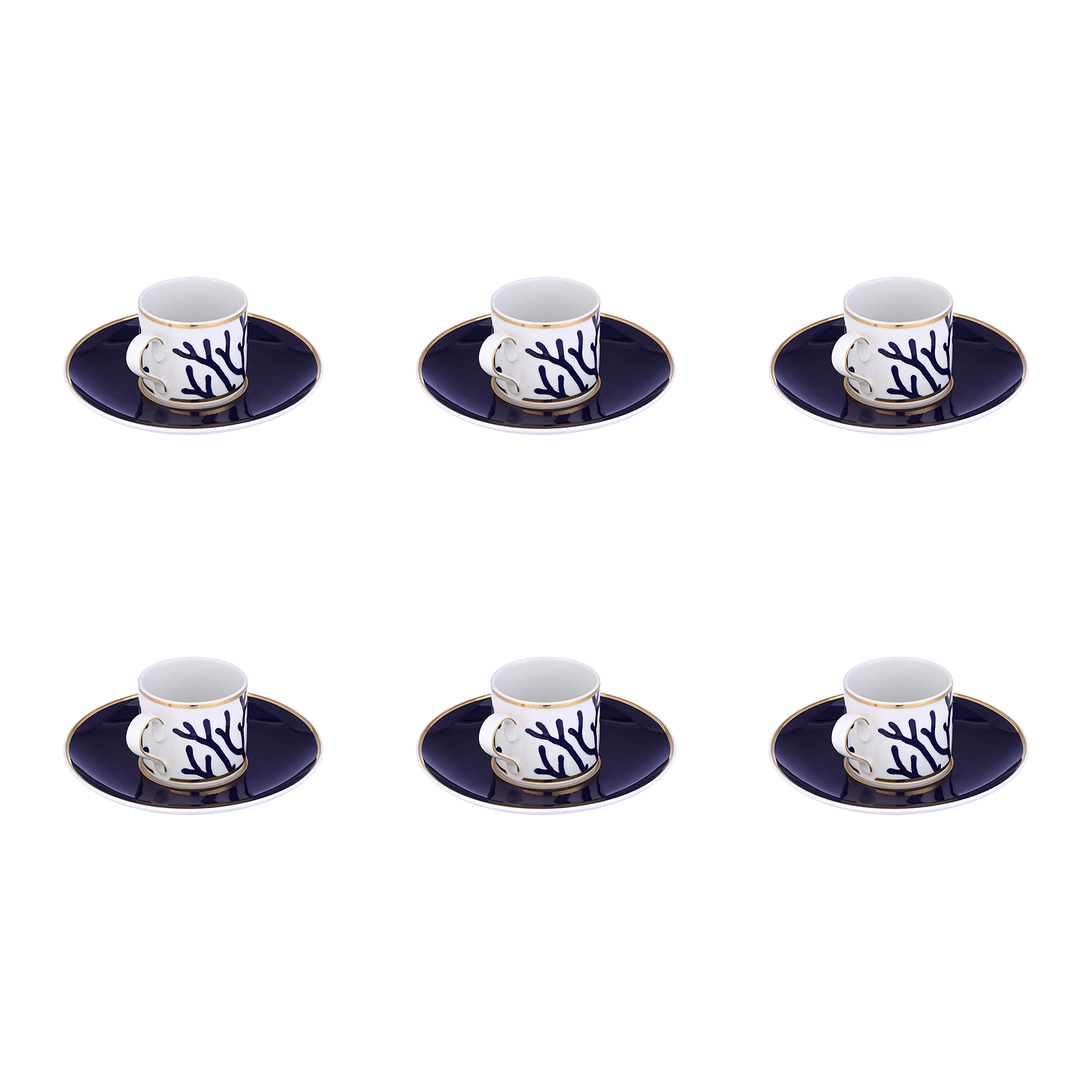 Falkenporzellan - Corallo Coffee Set 6 Pieces - Porcelain - Blue & Gold