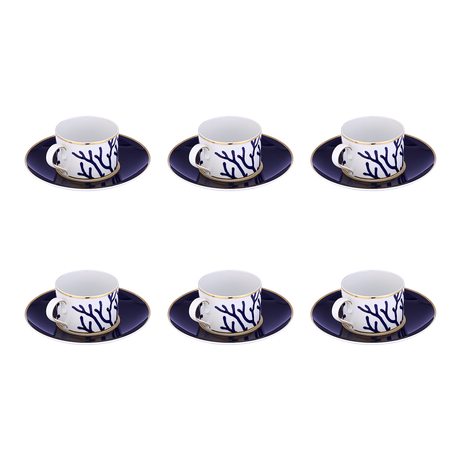 Falkenporzellan - Corallo Tea Set 6 Pieces - Porcelain - Blue & Gold
