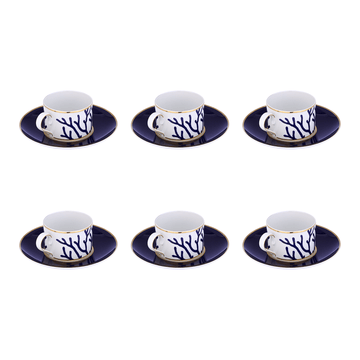 Falkenporzellan - Corallo Tea Set 6 Pieces - Porcelain - Blue & Gold