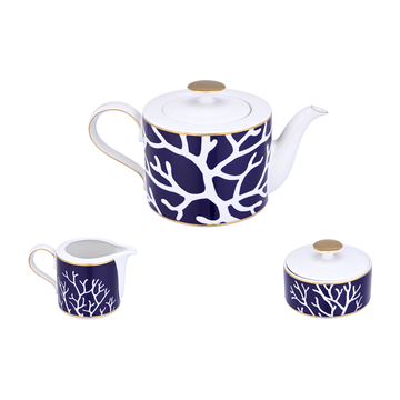 Falkenporzellan - Corallo Coffee Set 3 Pieces - Porcelain - Blue & Gold