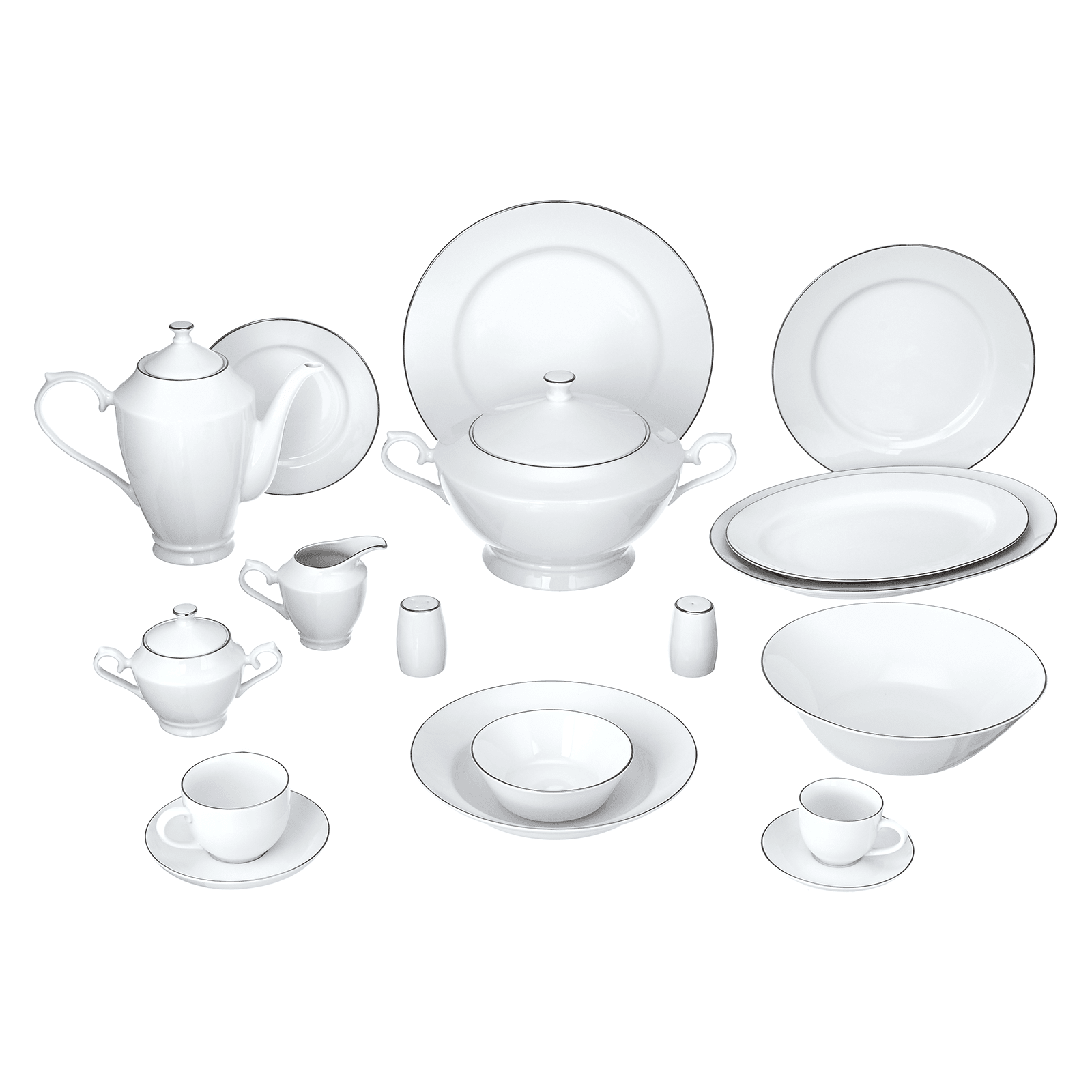 Senzo - Dinner Set 61 Pcs Silver Rim