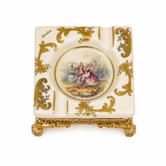 Caroline - Square Ashtray with Gold Plated Legs - Romeo & Juliet - Beige & Gold - 14cm