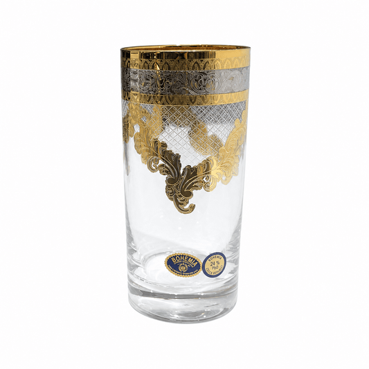Bohemia Crystal - Tokyo Highball Glass Set 6 Pcs - 370 ml - Silver & Gold