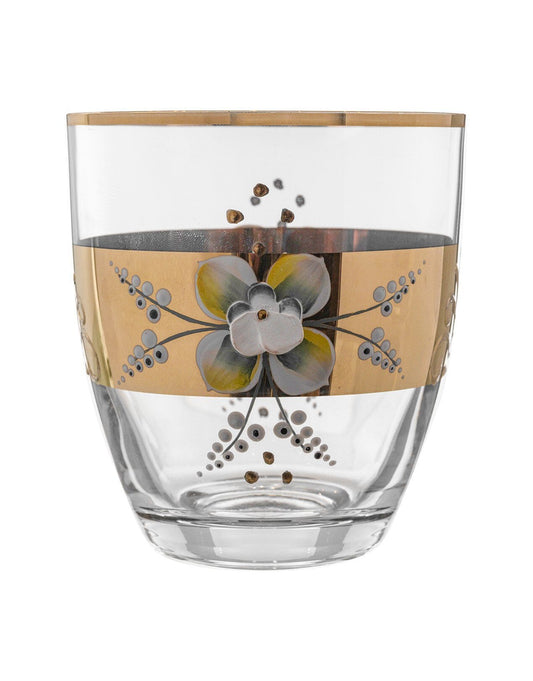 Bohemia Crystal - Tumbler Glass Set 6 Pieces - Flowers & Gold - 210ml - 2700010202