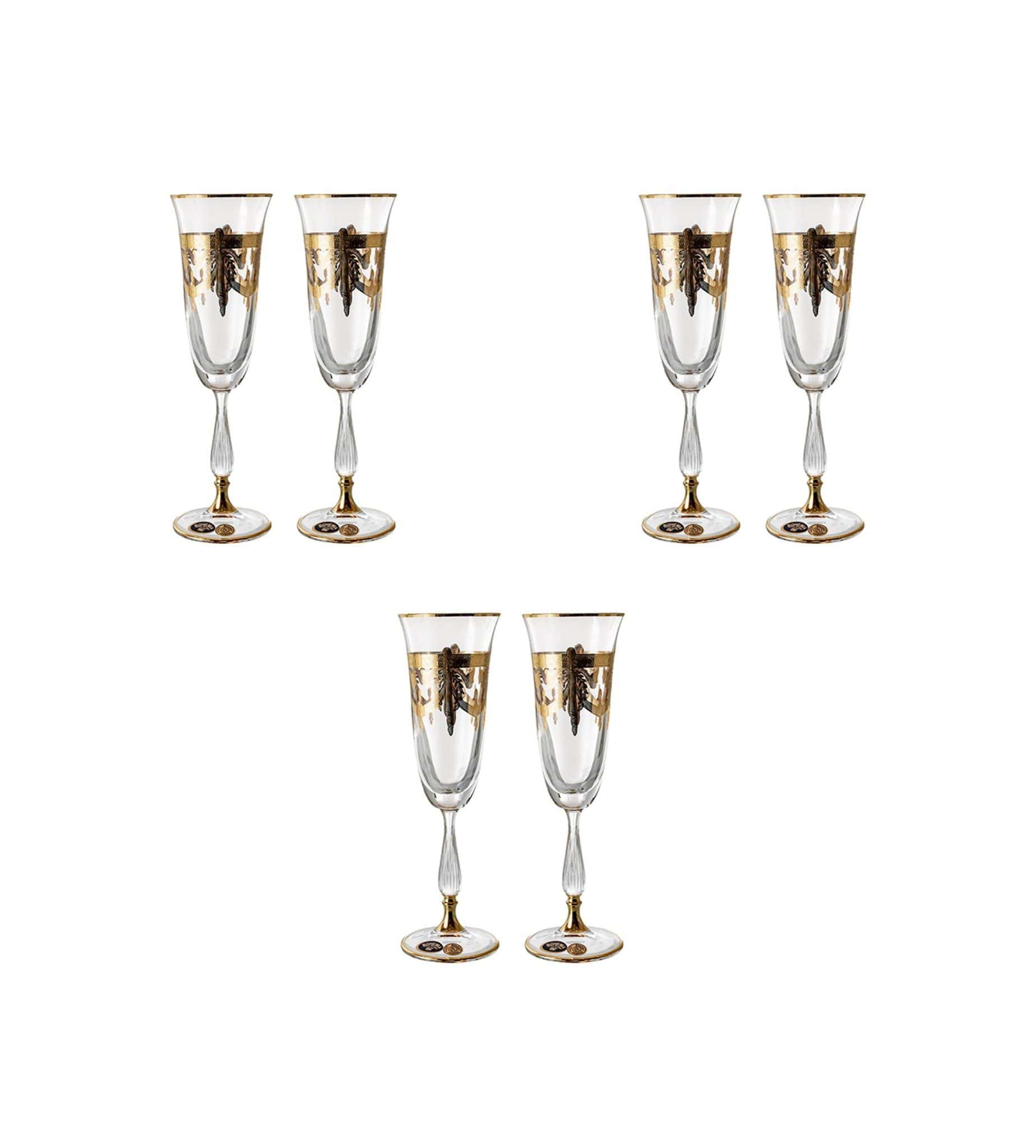 Bohemia Crystal - Flute Glass Set 6 Pieces - Gold - 150ml - 2700010260